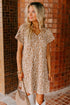 Khaki Abstract Print V Neck Short Sleeve Shift T Shirt Dress